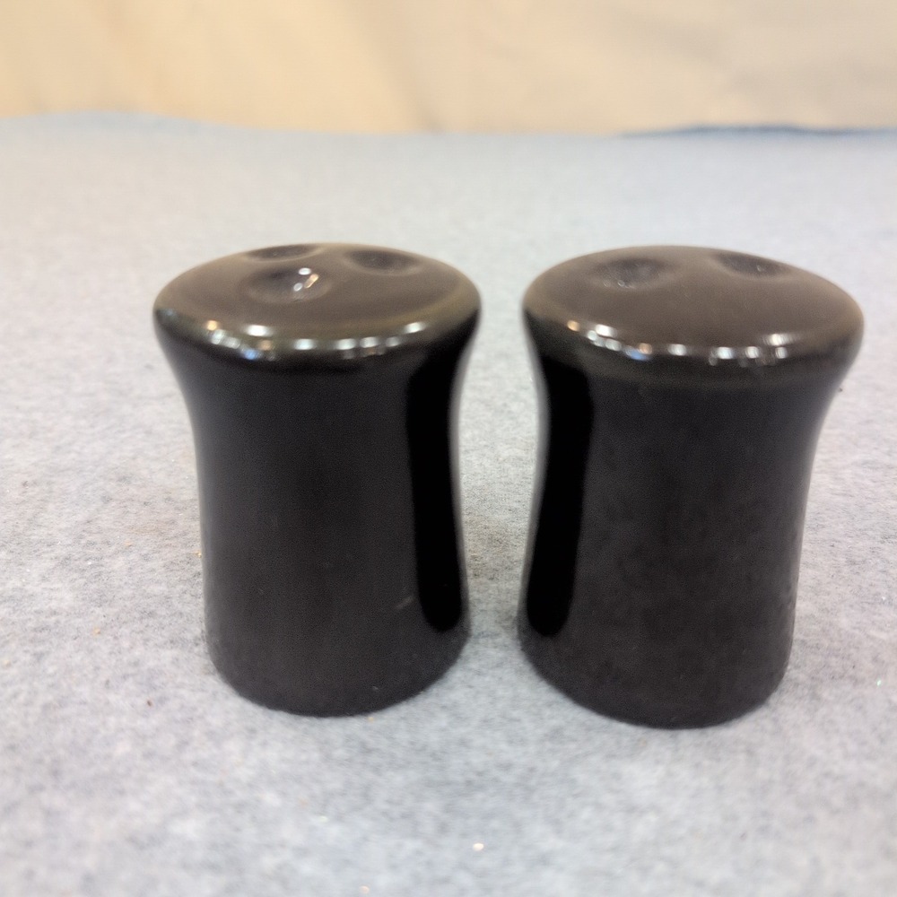 Franciscan Black Hourglass Ceramic Salt and Pepper Shakers Set MCM Vintage